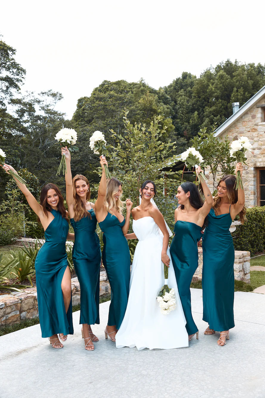 HELLO MOLLY The Adeline Halter Satin Maxi Dress Teal