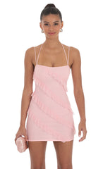 Mesh Ruffle Dress in Pink