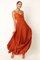 Naira Pleated Maxi Dress Sunset Orange