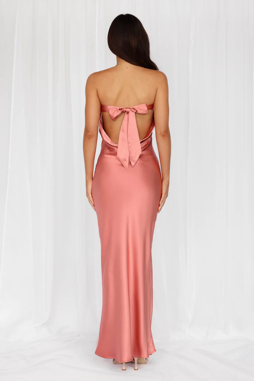 HELLO MOLLY The Felicity Strapless Satin Maxi Dress Rose