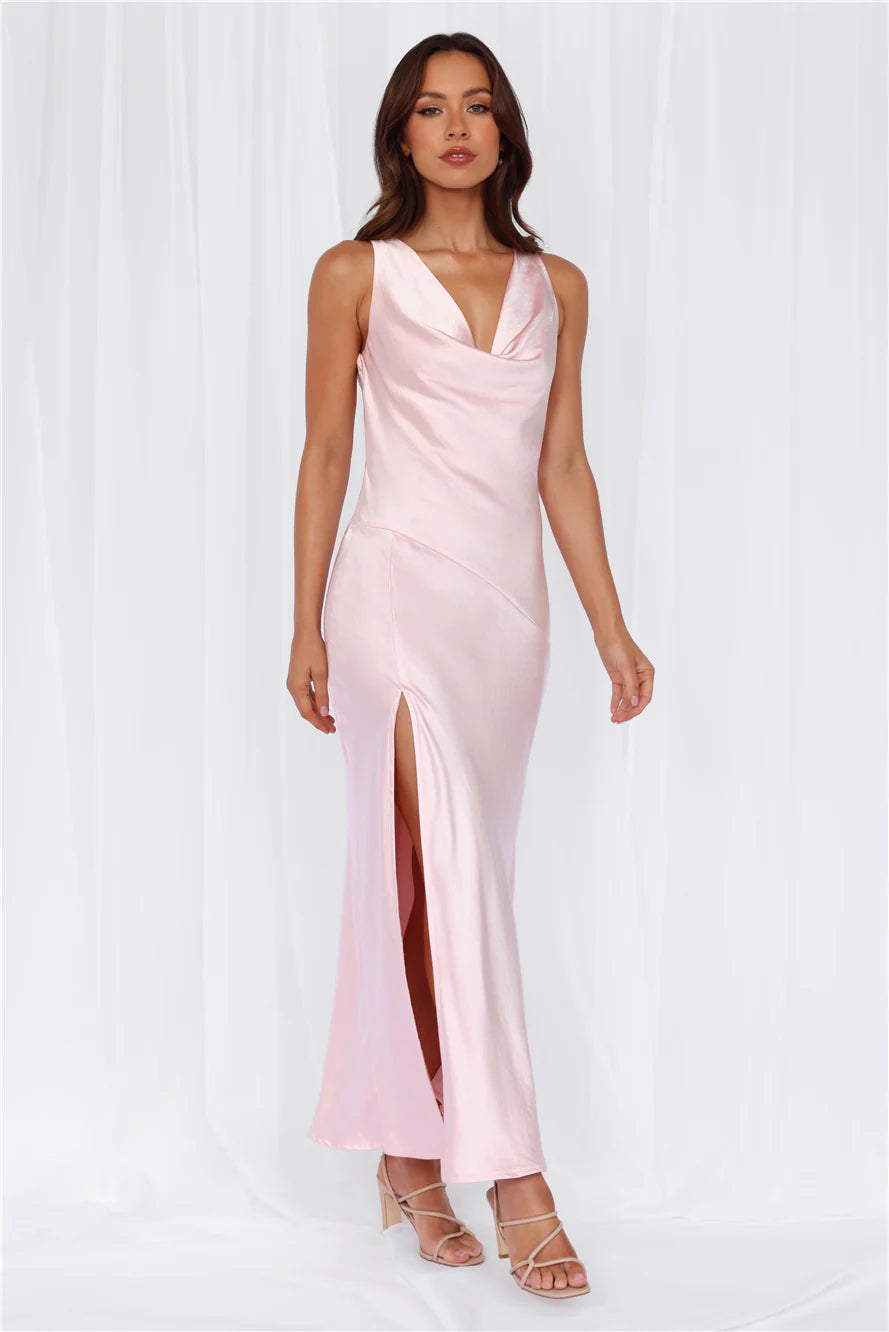 HELLO MOLLY The Loretta Cowl Satin Maxi Dress Pink