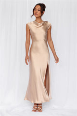 HELLO MOLLY The Valentina Cap Sleeve Satin Maxi Dress Champagne