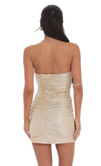 Foiled Pointed Corset Bodycon Dress in Champagne