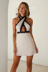 HELLO MOLLY Lace And Secrets Satin Halter Mini Dress Champagne