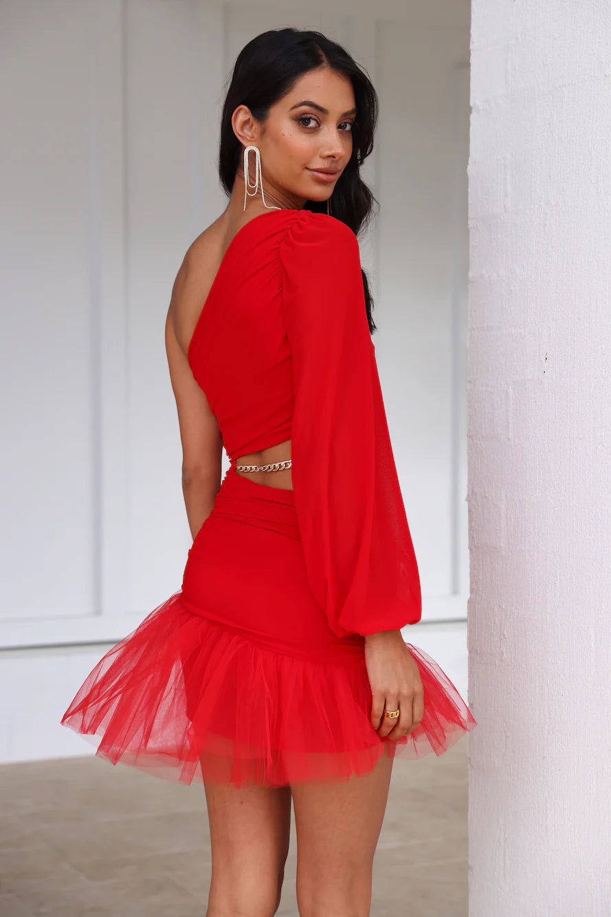 HELLO MOLLY Know Your Worth Tulle Mini Dress Red