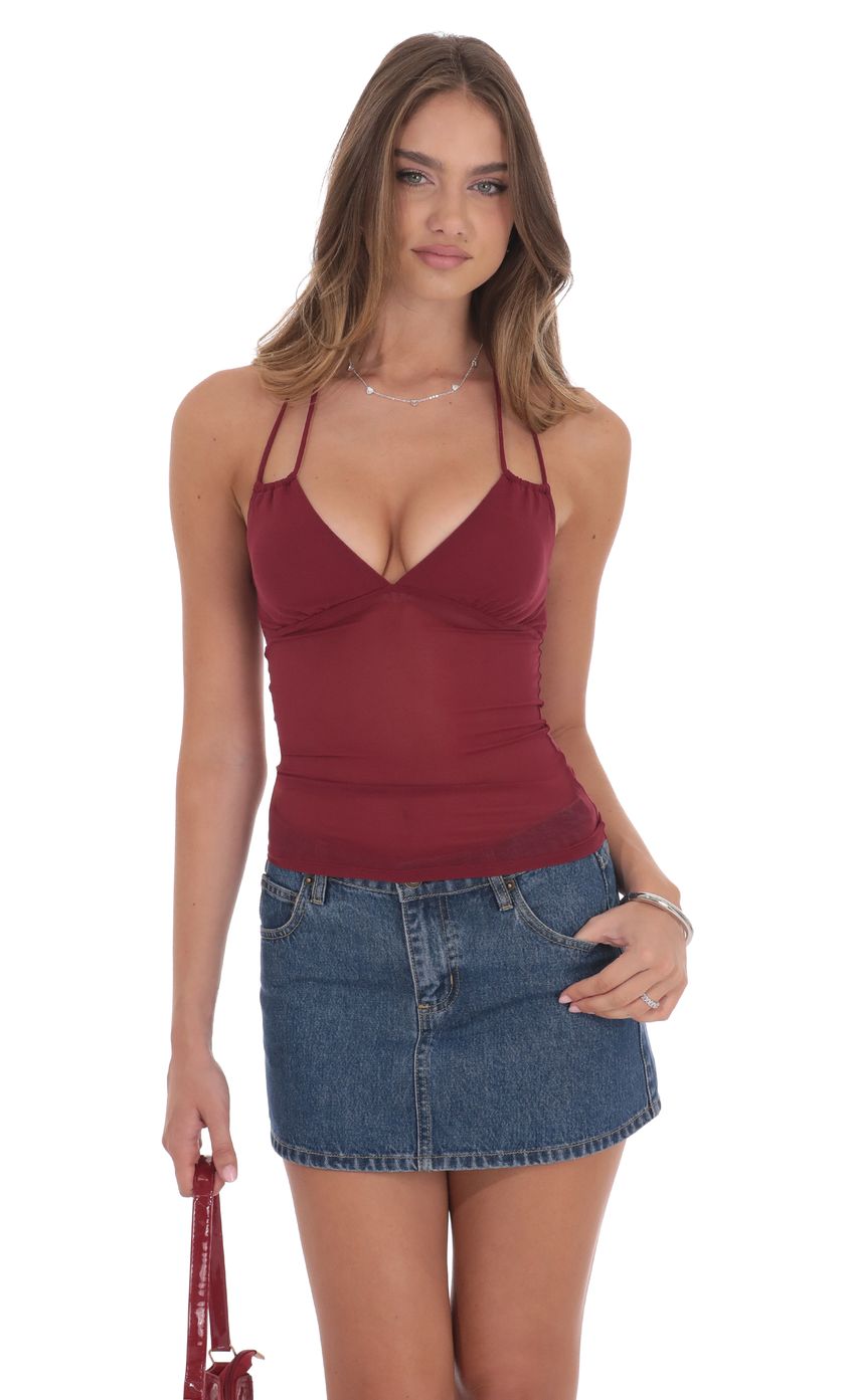 Mesh Halter Top in Wine