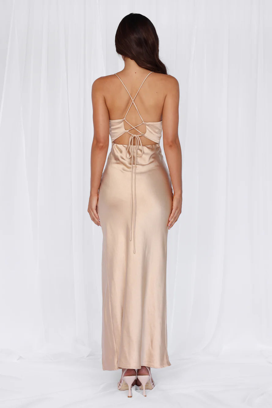 HELLO MOLLY The Sophia Satin Maxi Dress Champagne