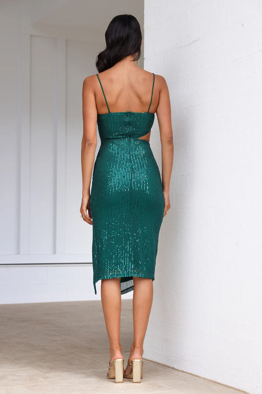 HELLO MOLLY Glowing From Within Sequin Midi Dress Emerald