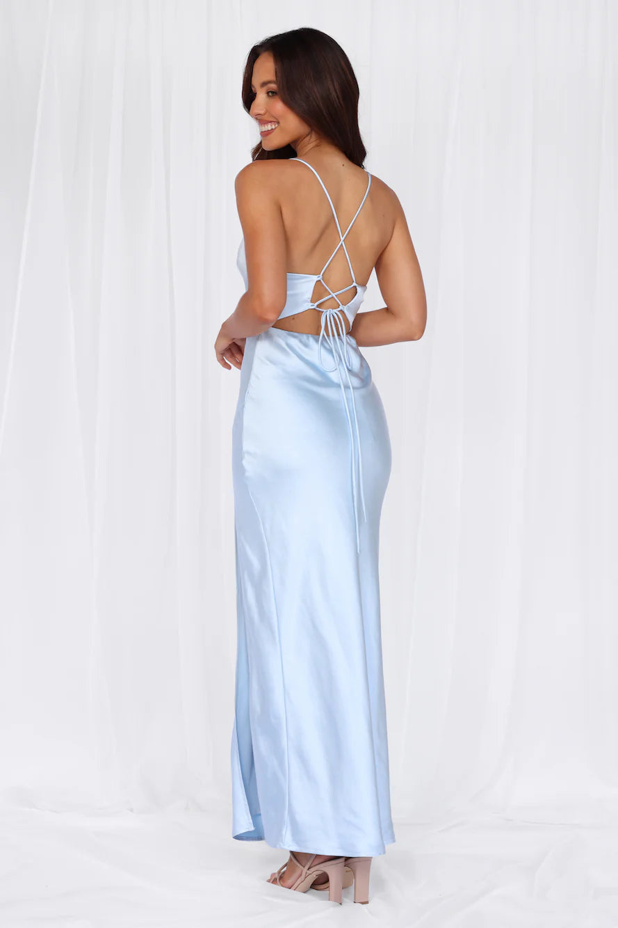 HELLO MOLLY The Sophia Satin Maxi Dress Blue