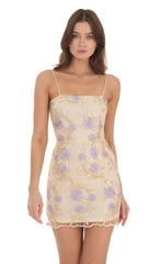 Gold Floral Mesh Dress