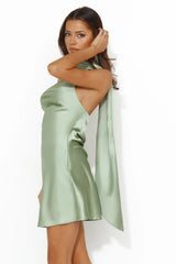 HELLO MOLLY Luxe Arrival Satin Mini Dress Sage