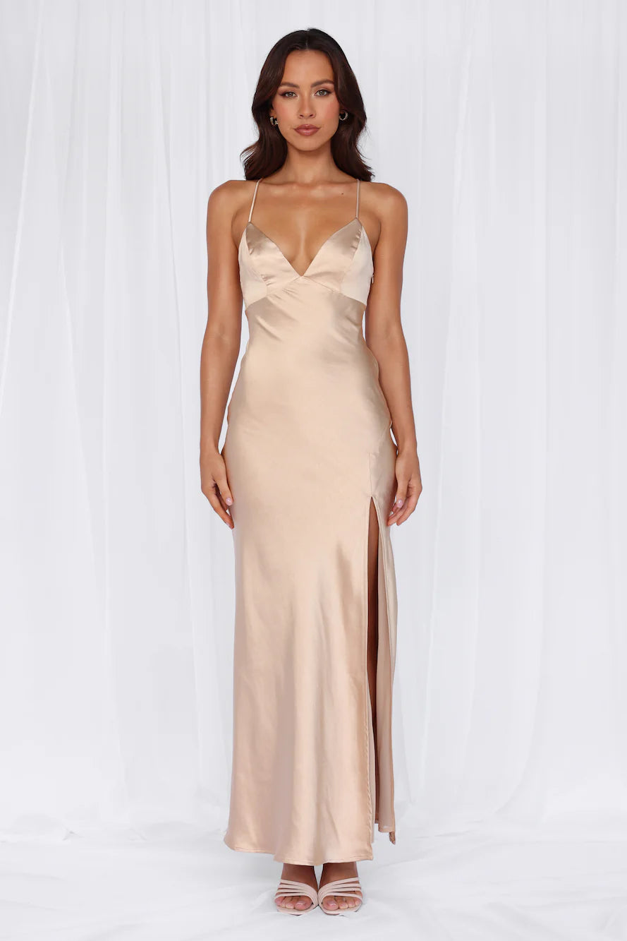 HELLO MOLLY The Sophia Satin Maxi Dress Champagne