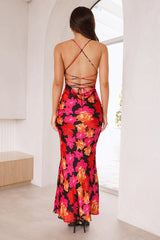 HELLO MOLLY Tropics In Bloom Satin Maxi Dress Black