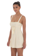 Ribbon Embroidered Trim Dress in Cream