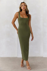 HELLO MOLLY BASE Premium Bodycon Maxi Dress Army