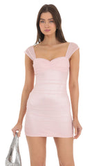Mesh Ruched Bodycon Dress in Pink