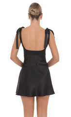 Pearl Cutout Satin Dress in Black