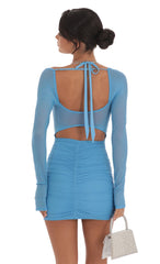 Mesh Rhinestone Halter Strap Dress in Light Blue