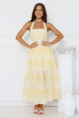Leona Halter Embroidered Maxi Dress Yellow