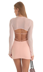 Long Sleeve Open Back Dress in Peach