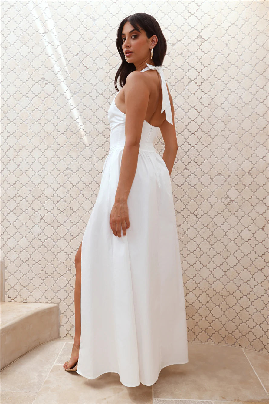 HELLO MOLLY Exclusively For You Halter Maxi Dress White
