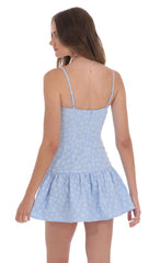 Floral Double Bow Drop Waist Dress in Sky Blue