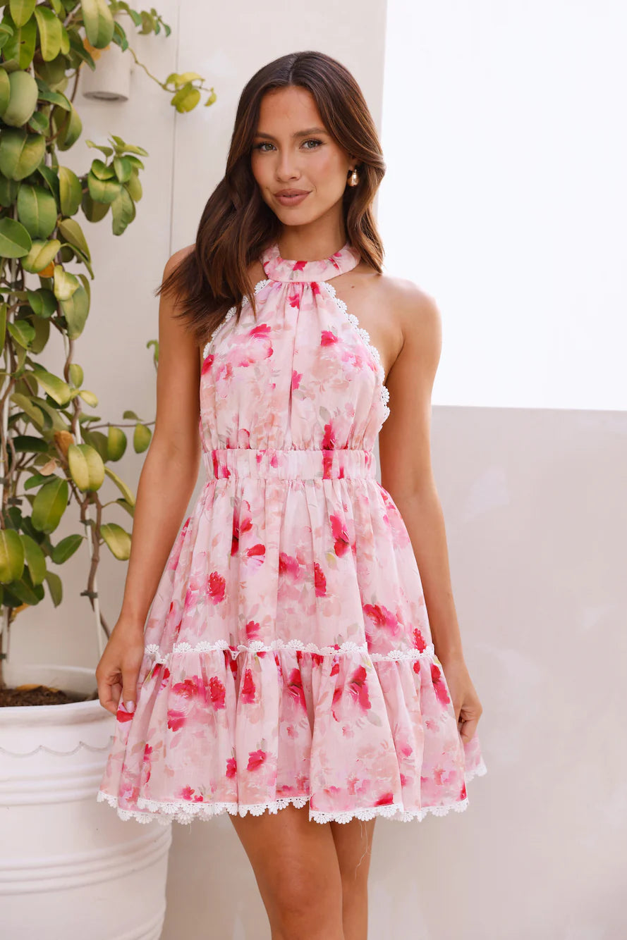 HELLO MOLLY Magic Love Story Halter Mini Dress Pink