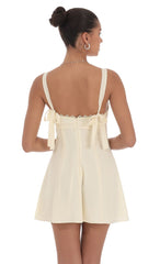 Ribbon Embroidered Trim Dress in Cream