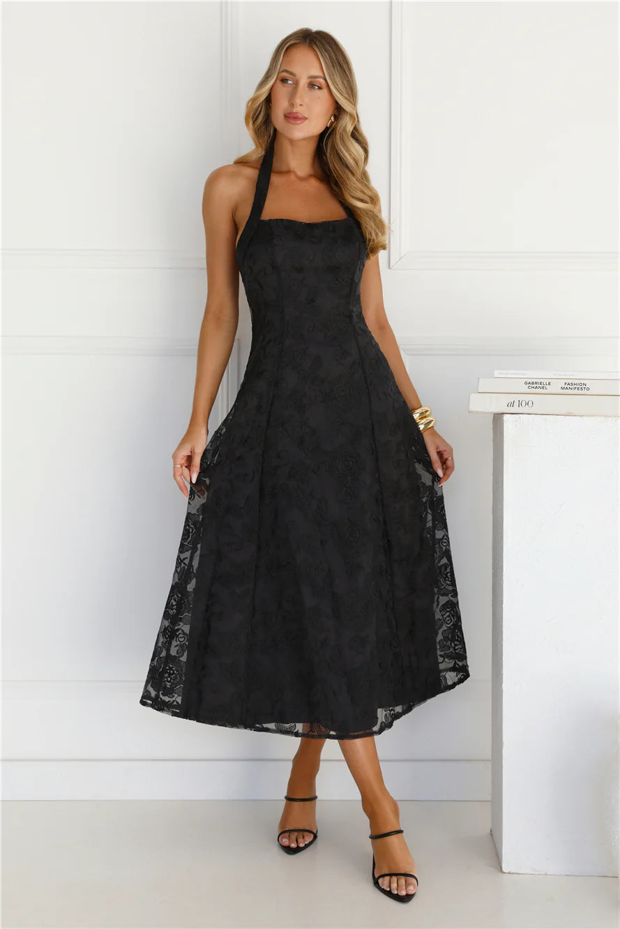 Disco Daze Halter Midi Dress Black