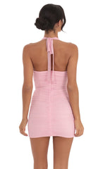 Shimmer Ruched Bodycon Dress in Pink