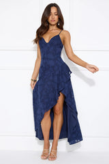 Sapphire Cascade Midi Dress Navy