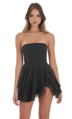 Shimmer Striped Asymmetrical Dress in Black