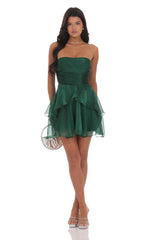 Petal Ruffle Strapless Dress in Green