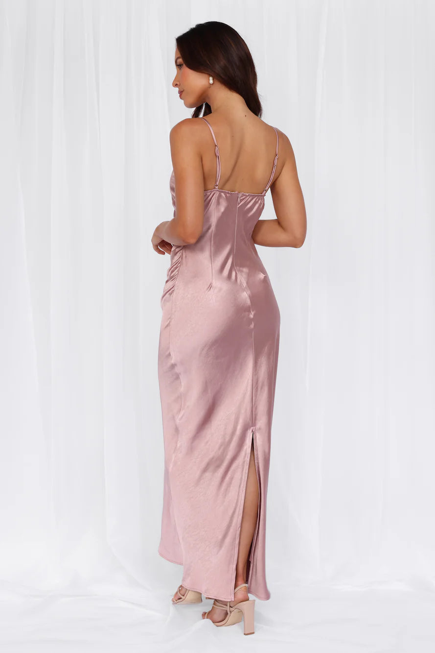 HELLO MOLLY The Madeline Cowl Satin Maxi Dress Dusty Pink