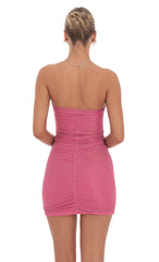 Shimmer Cutout Ruched Dress in Pink